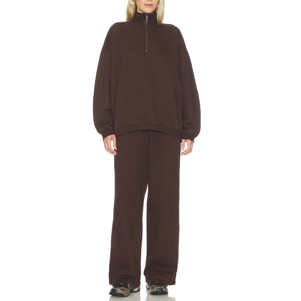 NEW SET SKIMS Espresso Boyfriend Fleece Slouchy Half Zip Pullover & Sweatpants